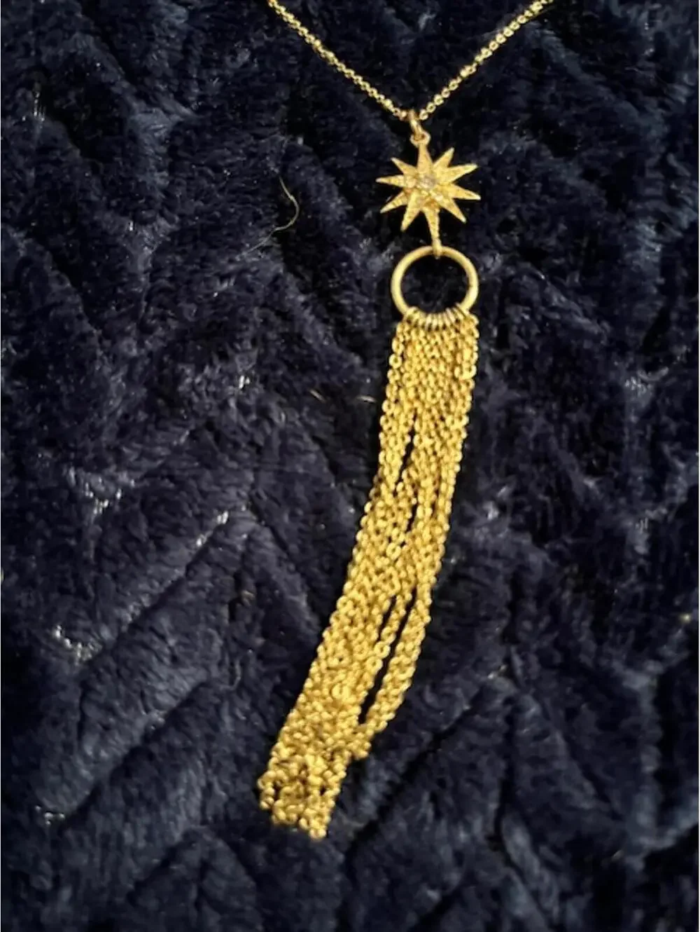 Gold Tone Starburst Tassel Necklace